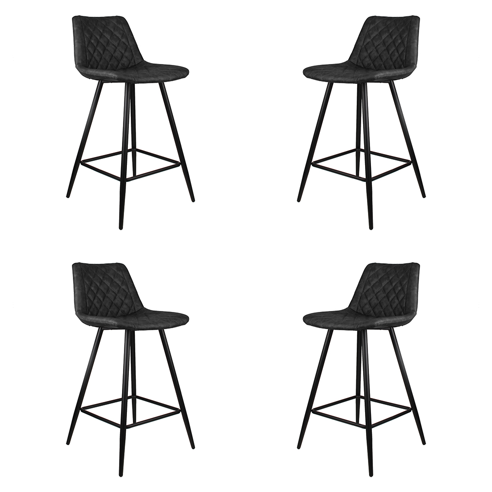 Kit 4 Banquetas Decorativas Magé PU Matelassê c/Apoio para os Pés Base em Aço Cinza G56 - Gran Belo