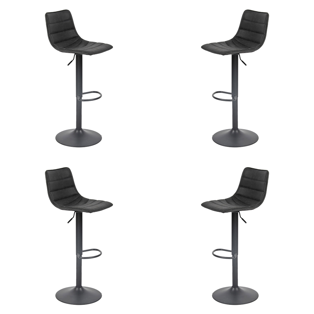 Kit 4 Banquetas Decorativas Travis PU com Regulagem de Altura Base Disco c/Apoio Para os Pés Preto G56 - Gran Belo