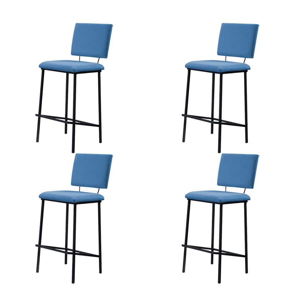 Kit 4 Banquetas Fixa Decorativa Base de Aço Marcius Linho Azul Jeans - Gran Belo