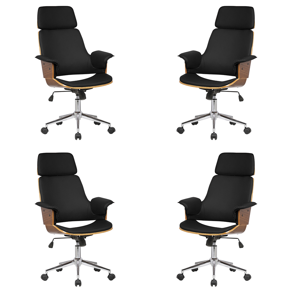 Kit 4 Cadeira de Escritório Home Office Decorativas Casemiro PU c/Regulagem de Altura Base Giratória Preto G56 - Gran Belo