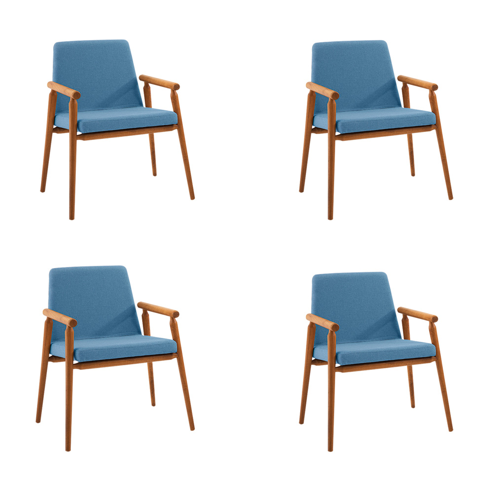 Kit 4 Cadeiras Decorativa Sala de Jantar Sidnei Linho Azul G17 - Gran Belo
