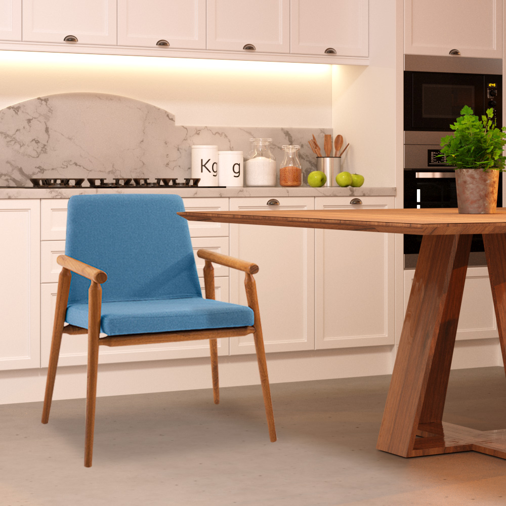 Kit 4 Cadeiras Decorativa Sala de Jantar Sidnei Linho Azul G17 - Gran Belo