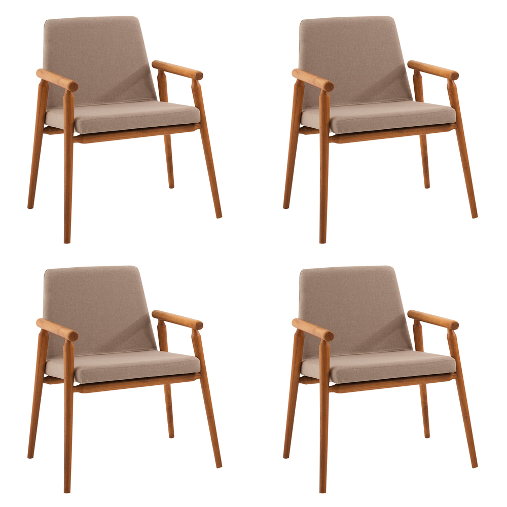 Kit 4 Cadeiras Decorativa Sala de Jantar Sidnei Linho Bege G17 - Gran Belo