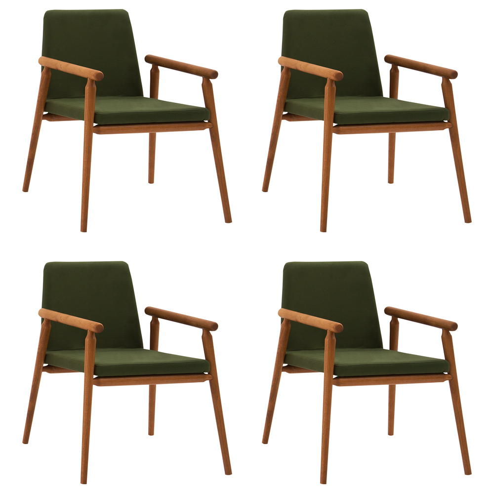 Kit 4 Cadeiras Decorativa Sala de Jantar Sidnei Veludo Verde G17 - Gran Belo