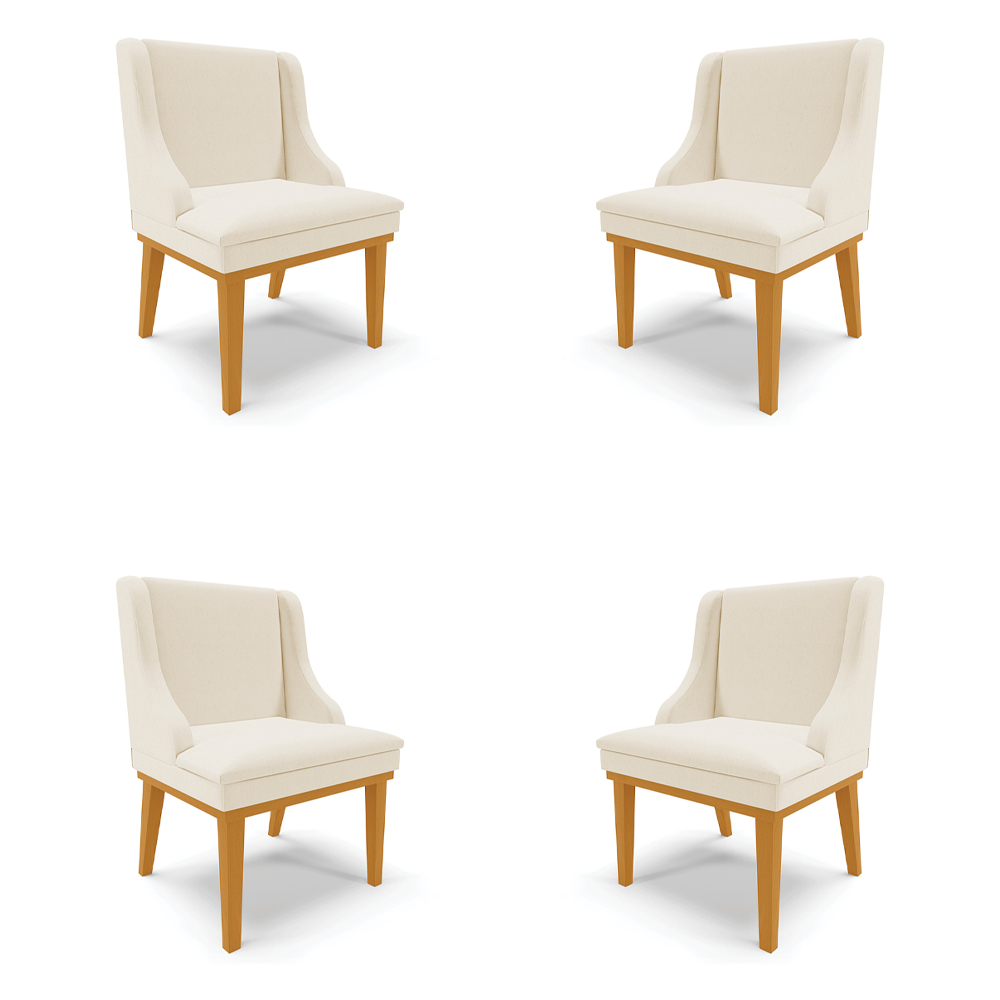 Kit 4 Cadeiras Decorativas Sala de Jantar Base Fixa de Madeira Firenze Linho Bege/Castanho G19 - Gran Belo