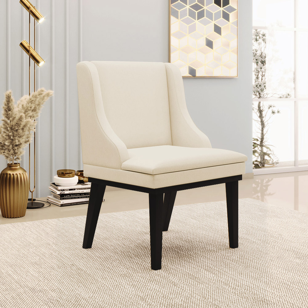 Kit 4 Cadeiras Decorativas Sala de Jantar Base Fixa de Madeira Firenze Linho Bege/Preto G19 - Gran Belo