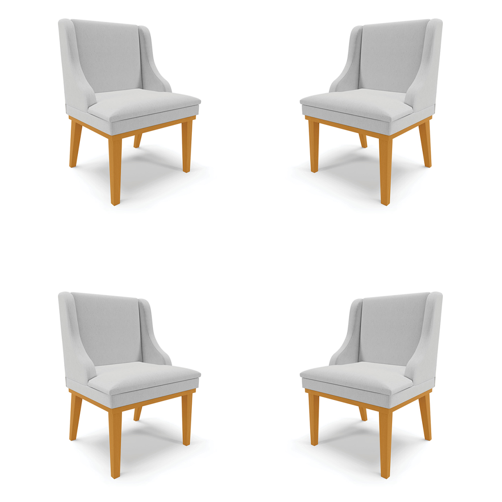 Kit 4 Cadeiras Decorativas Sala de Jantar Base Fixa de Madeira Firenze Linho Cinza/Castanho G19 - Gran Belo