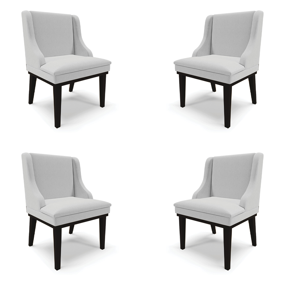 Kit 4 Cadeiras Decorativas Sala de Jantar Base Fixa de Madeira Firenze Linho Cinza/Preto G19 - Gran Belo