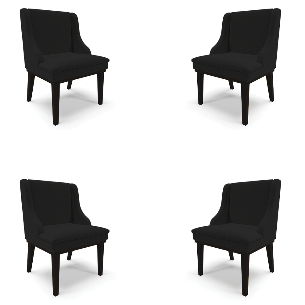 Kit 4 Cadeiras Decorativas Sala de Jantar Base Fixa de Madeira Firenze Linho Preto G19 - Gran Belo