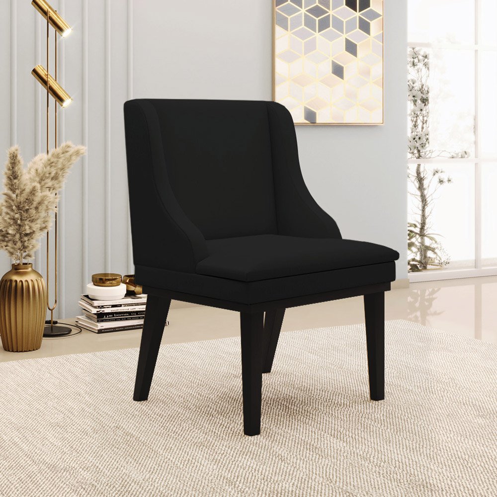 Kit 4 Cadeiras Decorativas Sala de Jantar Base Fixa de Madeira Firenze Linho Preto G19 - Gran Belo