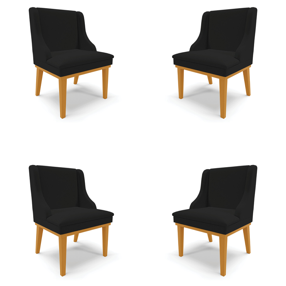 Kit 4 Cadeiras Decorativas Sala de Jantar Base Fixa de Madeira Firenze Linho Preto/Castanho G19 - Gran Belo