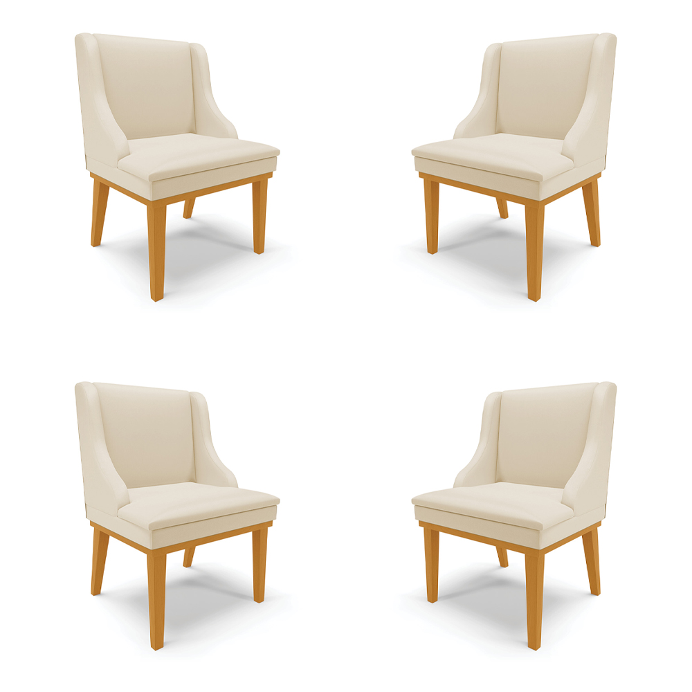 Kit 4 Cadeiras Decorativas Sala de Jantar Base Fixa de Madeira Firenze PU Bege/Castanho G19 - Gran Belo