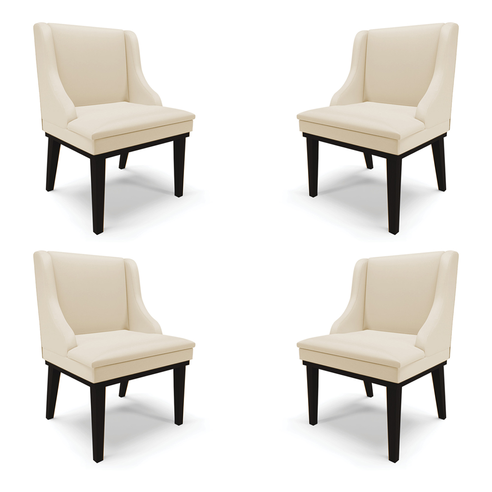 Kit 4 Cadeiras Decorativas Sala de Jantar Base Fixa de Madeira Firenze PU Bege/Preto G19 - Gran Belo