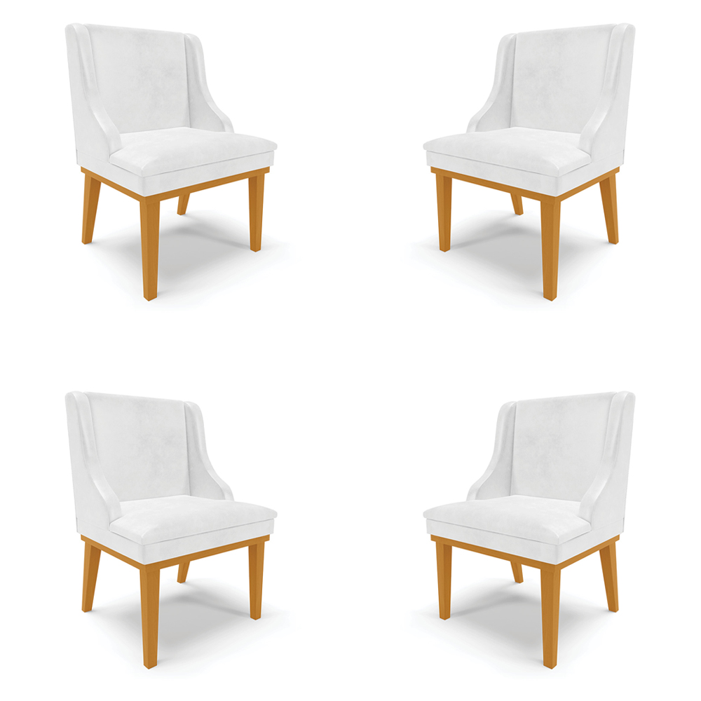 Kit 4 Cadeiras Decorativas Sala de Jantar Base Fixa de Madeira Firenze PU Branco Brilho/Castanho G19 - Gran Belo