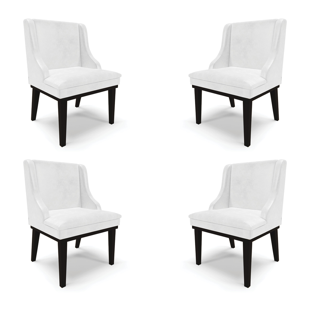 Kit 4 Cadeiras Decorativas Sala de Jantar Base Fixa de Madeira Firenze PU Branco Brilho/Preto G19 - Gran Belo