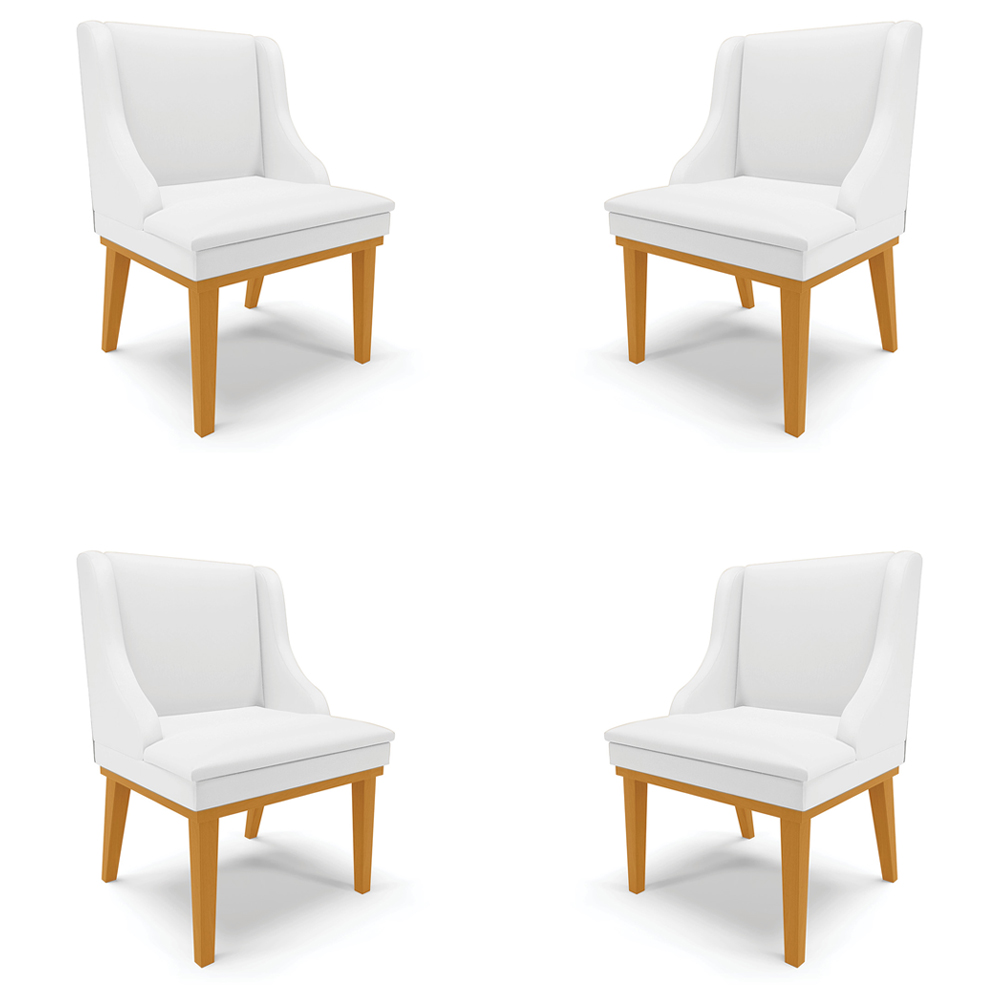 Kit 4 Cadeiras Decorativas Sala de Jantar Base Fixa de Madeira Firenze PU Branco Fosco/Castanho G19 - Gran Belo