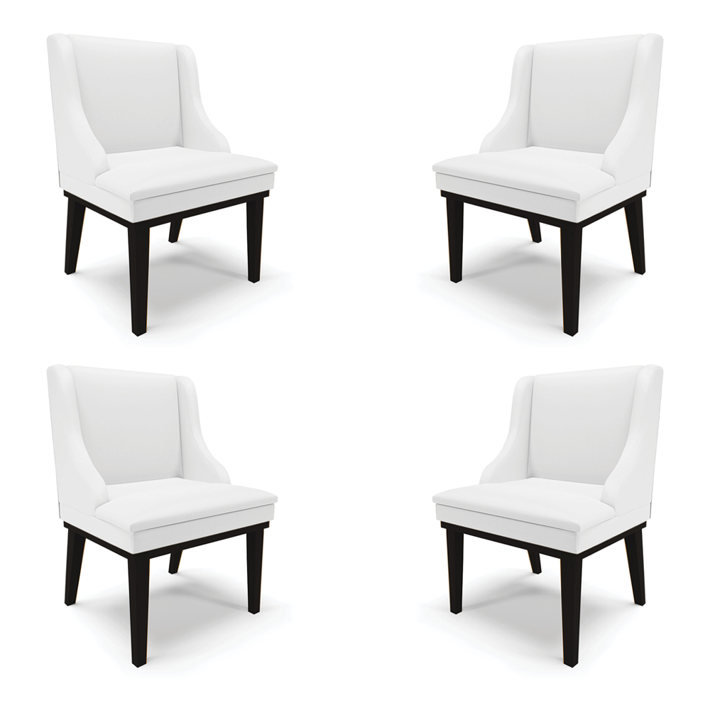 Kit 4 Cadeiras Decorativas Sala de Jantar Base Fixa de Madeira Firenze PU Branco Fosco/Preto G19 - Gran Belo