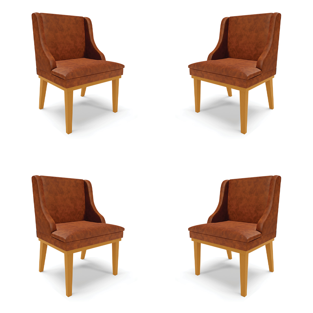 Kit 4 Cadeiras Decorativas Sala de Jantar Base Fixa de Madeira Firenze PU Nozes/Castanho G19 - Gran Belo