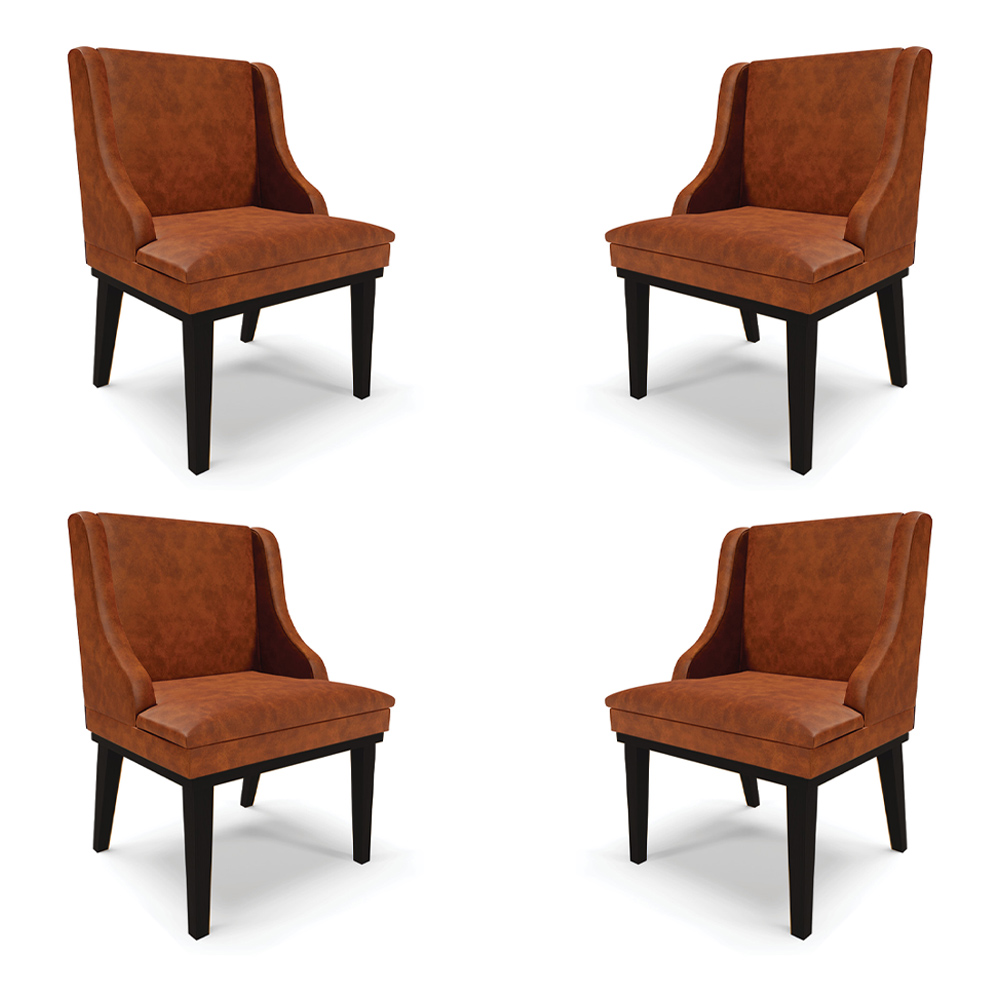 Kit 4 Cadeiras Decorativas Sala de Jantar Base Fixa de Madeira Firenze PU Nozes/Preto G19 - Gran Belo