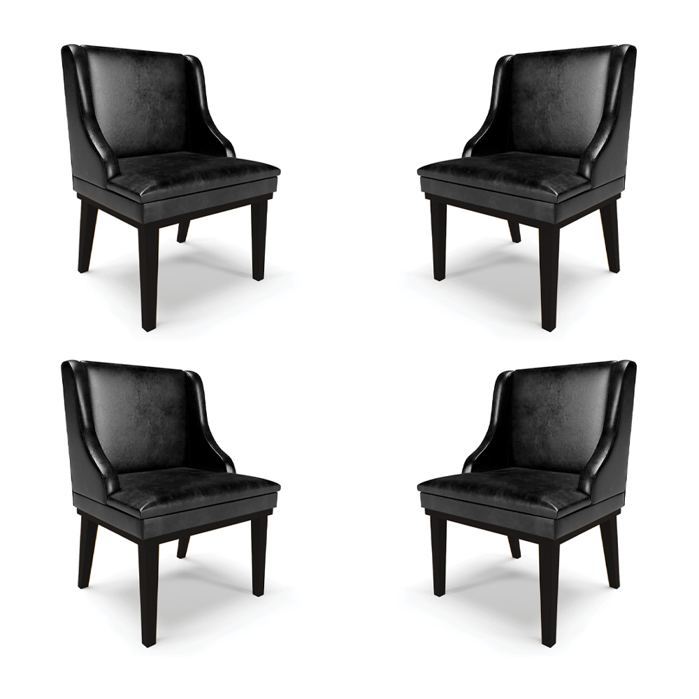 Kit 4 Cadeiras Decorativas Sala de Jantar Base Fixa de Madeira Firenze PU Preto Brilho G19 - Gran Belo