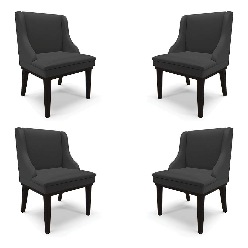 Kit 4 Cadeiras Decorativas Sala de Jantar Base Fixa de Madeira Firenze PU Preto Fosco G19 - Gran Belo