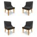 Kit 4 Cadeiras Decorativas Sala de Jantar Base Fixa de Madeira Firenze PU Preto Fosco/Castanho G19 - Gran Belo