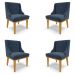 Kit 4 Cadeiras Decorativas Sala de Jantar Base Fixa de Madeira Firenze Suede Azul Marinho/Castanho G19 - Gran Belo