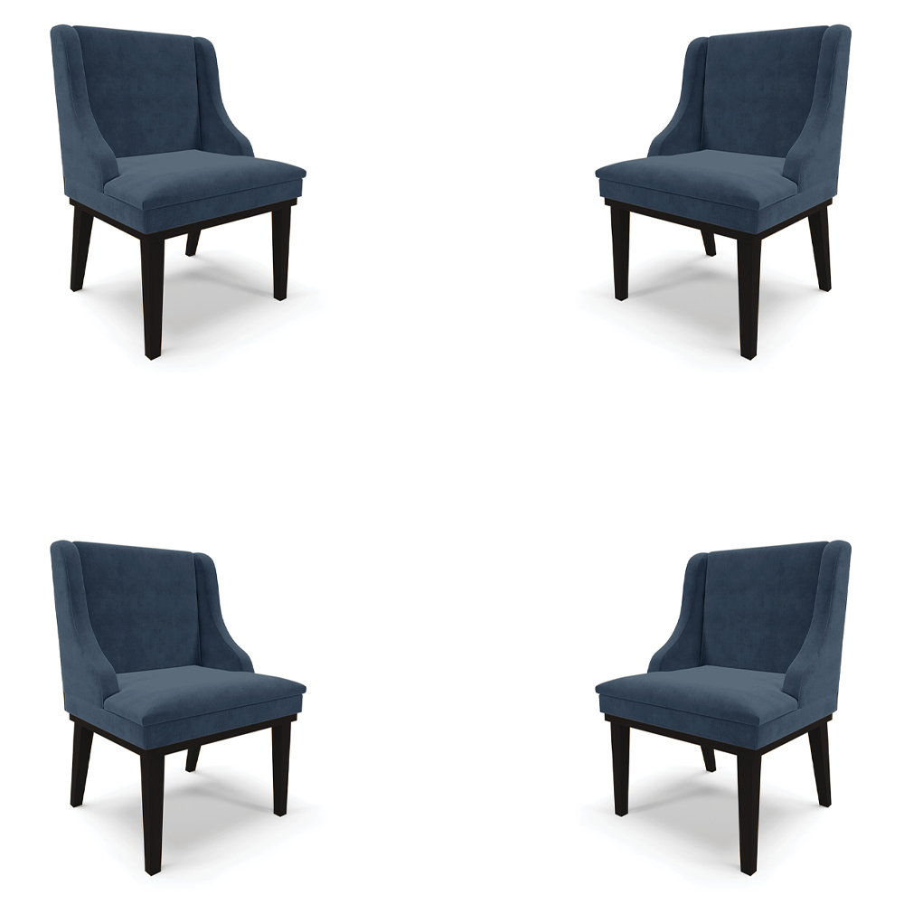 Kit 4 Cadeiras Decorativas Sala de Jantar Base Fixa de Madeira Firenze Suede Azul Marinho/Preto G19 - Gran Belo
