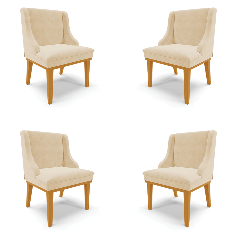 Kit 4 Cadeiras Decorativas Sala de Jantar Base Fixa de Madeira Firenze Suede Bege/Castanho G19 - Gran Belo