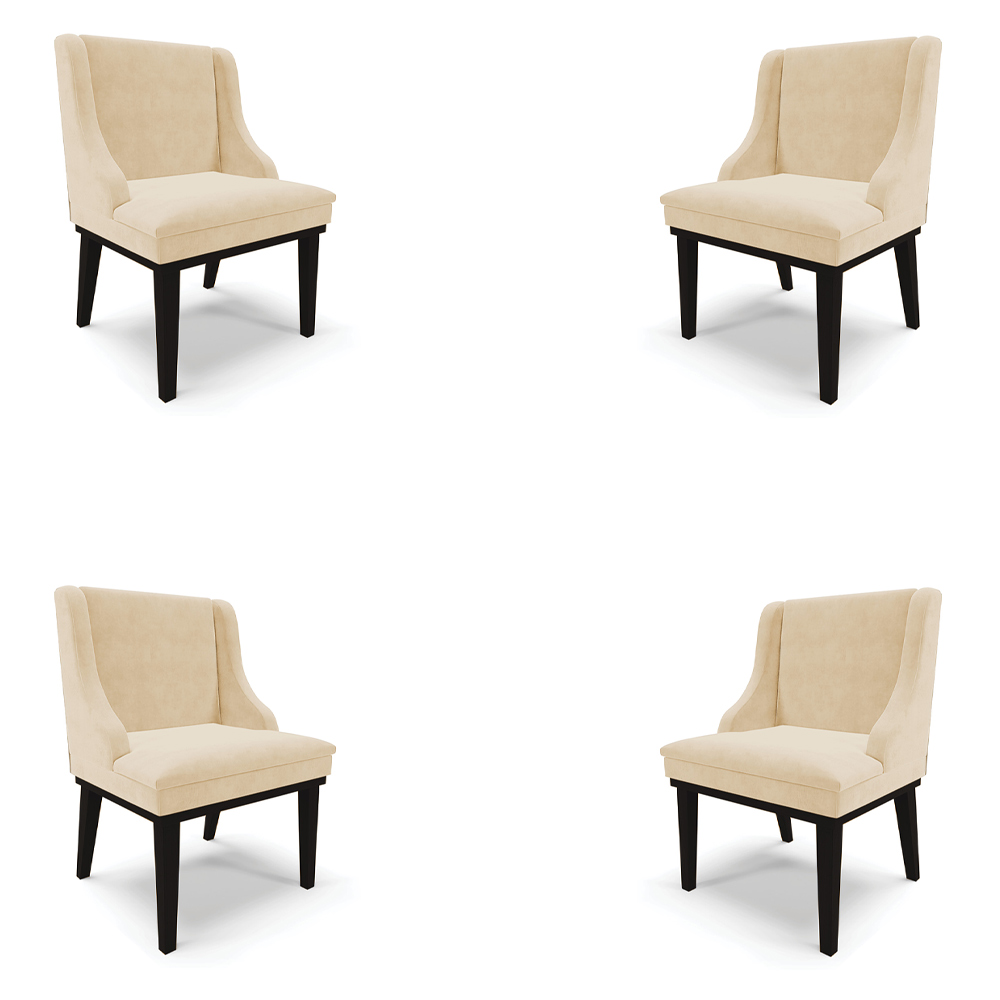 Kit 4 Cadeiras Decorativas Sala de Jantar Base Fixa de Madeira Firenze Suede Bege/Preto G19 - Gran Belo