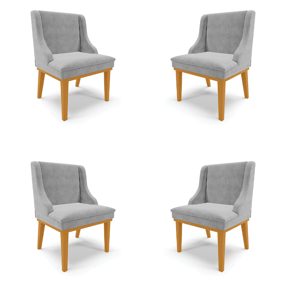 Kit 4 Cadeiras Decorativas Sala de Jantar Base Fixa de Madeira Firenze Suede Cinza/Castanho G19 - Gran Belo