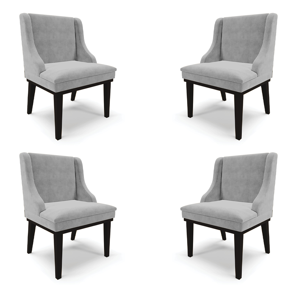 Kit 4 Cadeiras Decorativas Sala de Jantar Base Fixa de Madeira Firenze Suede Cinza/Preto G19 - Gran Belo