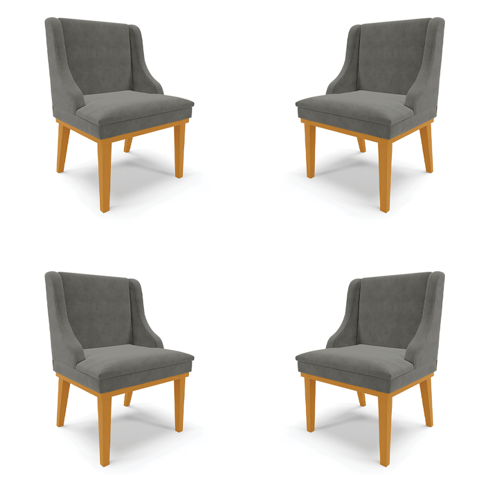 Kit 4 Cadeiras Decorativas Sala de Jantar Base Fixa de Madeira Firenze Suede Grafite/Castanho G19 - Gran Belo