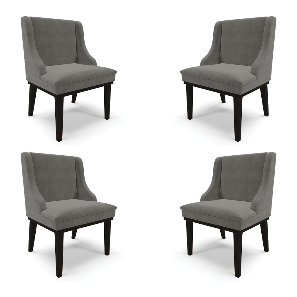 Kit 4 Cadeiras Decorativas Sala de Jantar Base Fixa de Madeira Firenze Suede Grafite/Preto G19 - Gran Belo