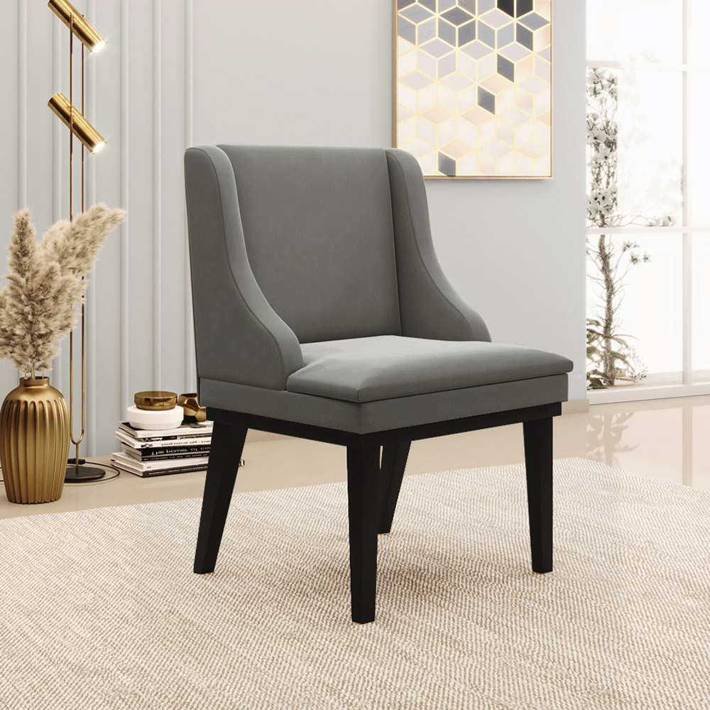 Kit 4 Cadeiras Decorativas Sala de Jantar Base Fixa de Madeira Firenze Suede Grafite/Preto G19 - Gran Belo