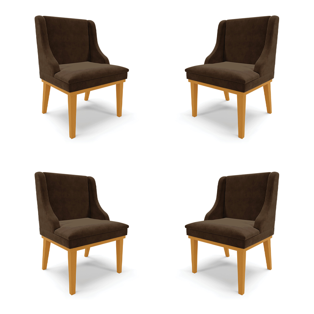 Kit 4 Cadeiras Decorativas Sala de Jantar Base Fixa de Madeira Firenze Suede Marrom/Castanho G19 - Gran Belo