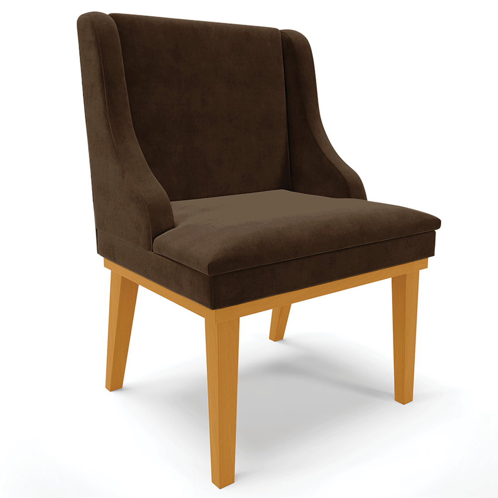 Kit 4 Cadeiras Decorativas Sala de Jantar Base Fixa de Madeira Firenze Suede Marrom/Castanho G19 - Gran Belo