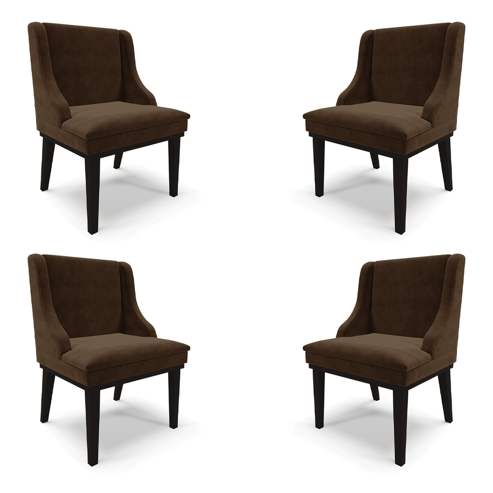 Kit 4 Cadeiras Decorativas Sala de Jantar Base Fixa de Madeira Firenze Suede Marrom/Preto G19 - Gran Belo