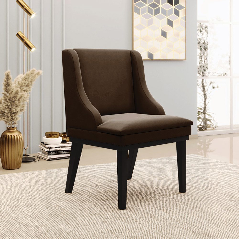 Kit 4 Cadeiras Decorativas Sala de Jantar Base Fixa de Madeira Firenze Suede Marrom/Preto G19 - Gran Belo