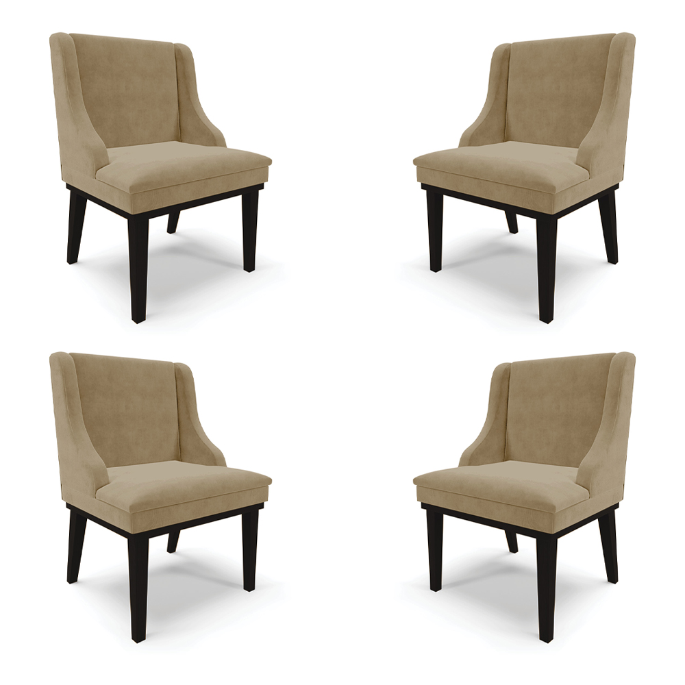 Kit 4 Cadeiras Decorativas Sala de Jantar Base Fixa de Madeira Firenze Suede Nude/Preto G19 - Gran Belo