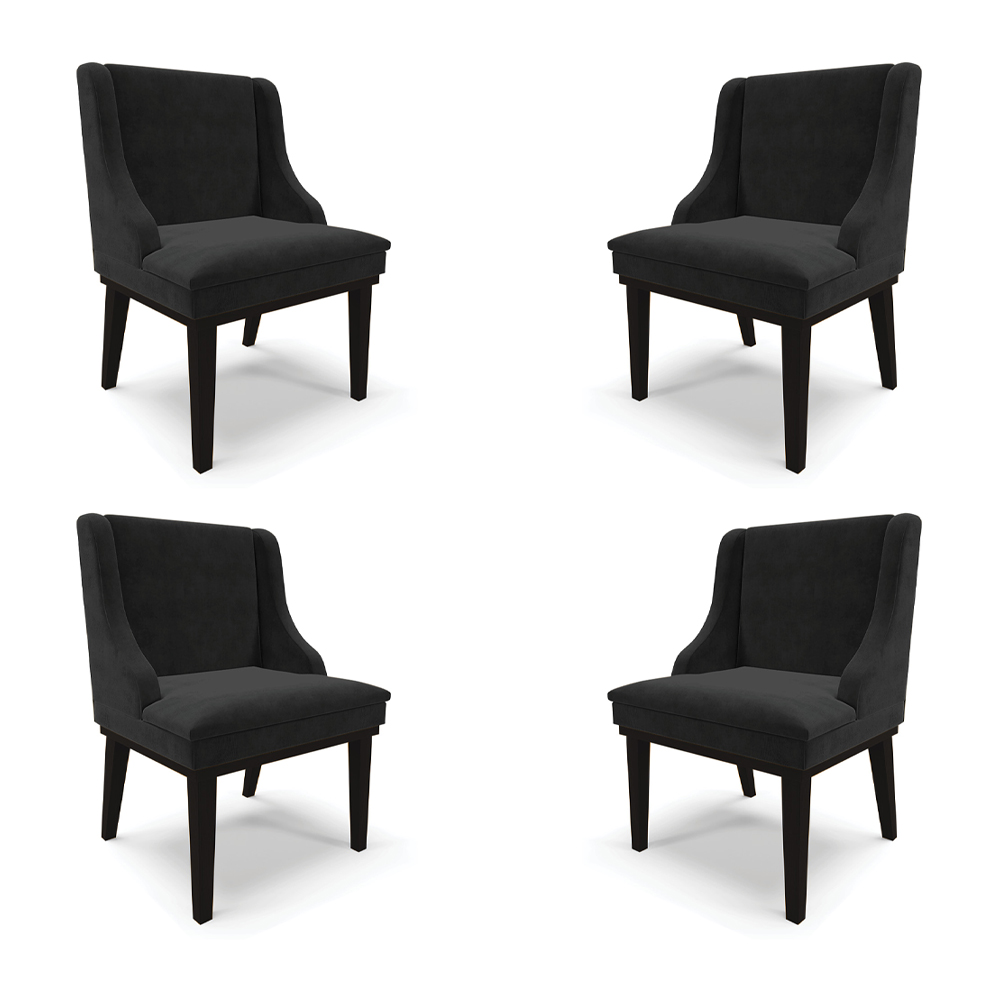 Kit 4 Cadeiras Decorativas Sala de Jantar Base Fixa de Madeira Firenze Suede Preto G19 - Gran Belo