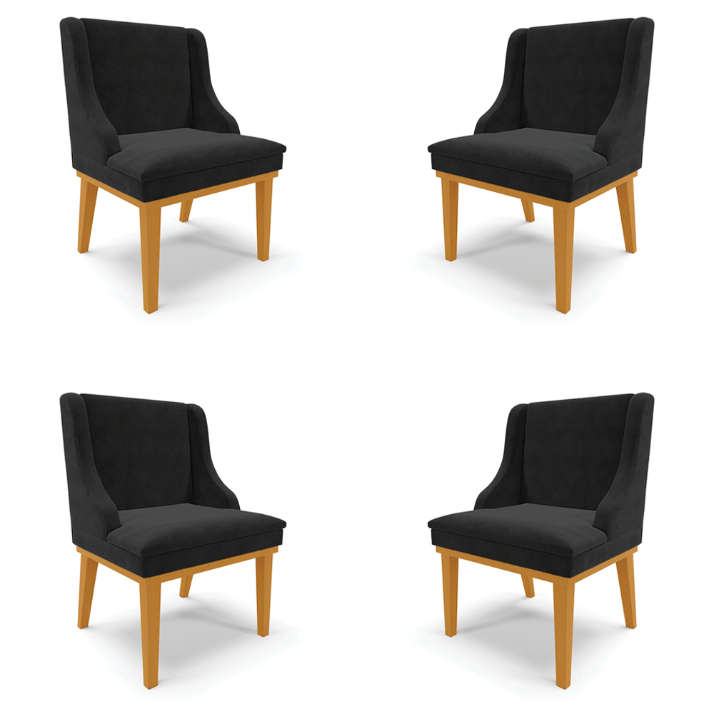 Kit 4 Cadeiras Decorativas Sala de Jantar Base Fixa de Madeira Firenze Suede Preto/Castanho G19 - Gran Belo