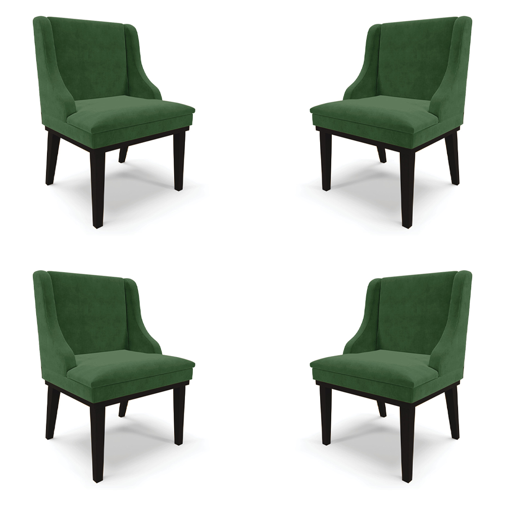Kit 4 Cadeiras Decorativas Sala de Jantar Base Fixa de Madeira Firenze Suede Verde Esmeralda/Preto G19 - Gran Belo