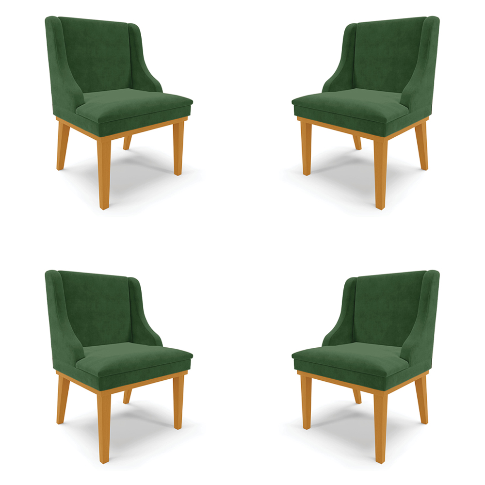 Kit 4 Cadeiras Decorativas Sala de Jantar Base Fixa de Madeira Firenze Suede Verde/Castanho G19 - Gran Belo
