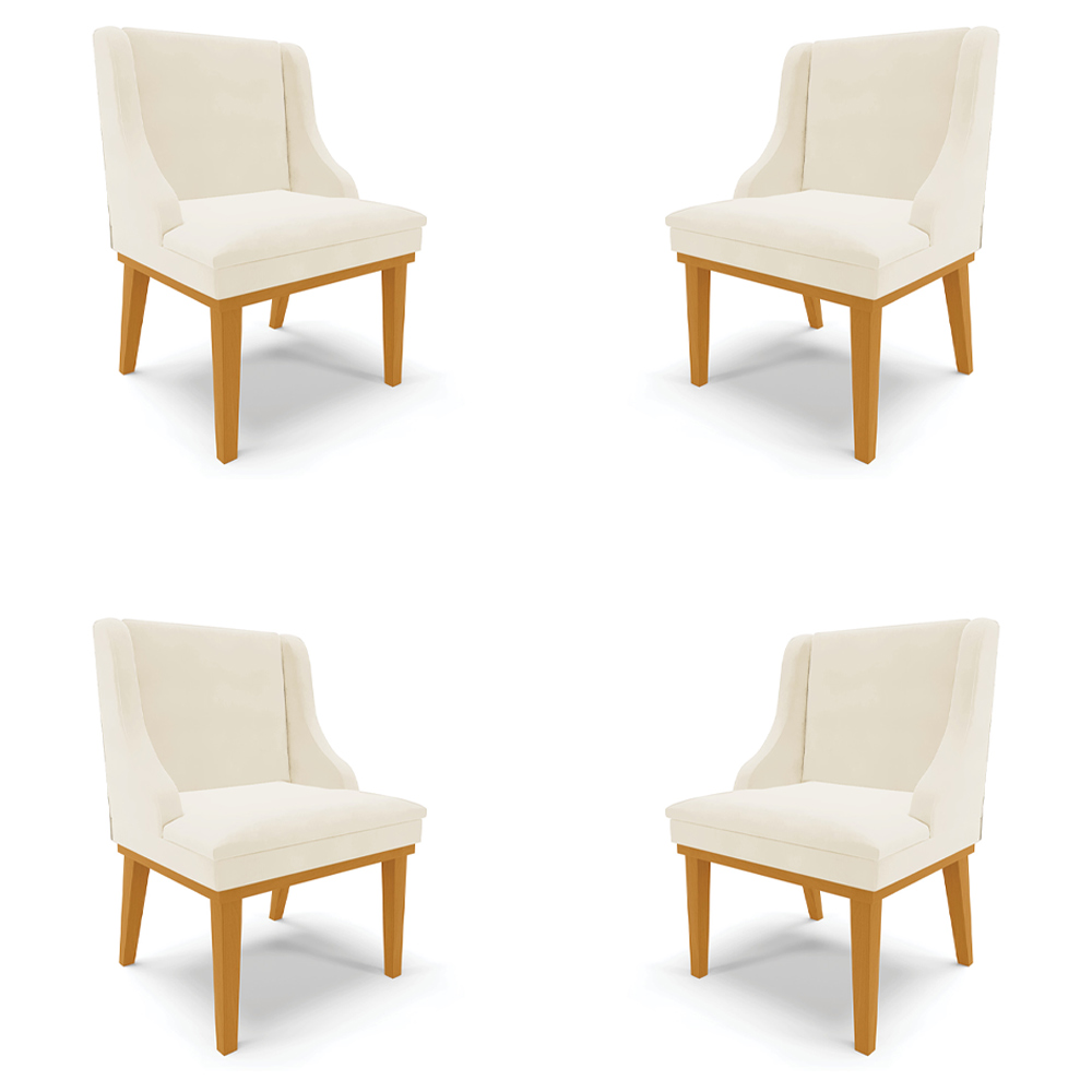 Kit 4 Cadeiras Decorativas Sala de Jantar Base Fixa de Madeira Firenze Veludo Bege/Castanho G19 - Gran Belo