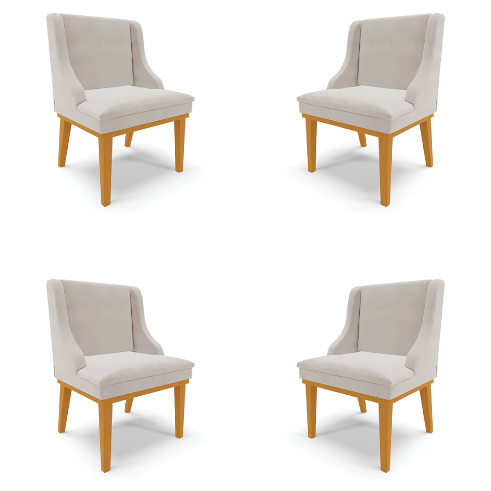 Kit 4 Cadeiras Decorativas Sala de Jantar Base Fixa de Madeira Firenze Veludo Cinza/Castanho G19 - Gran Belo