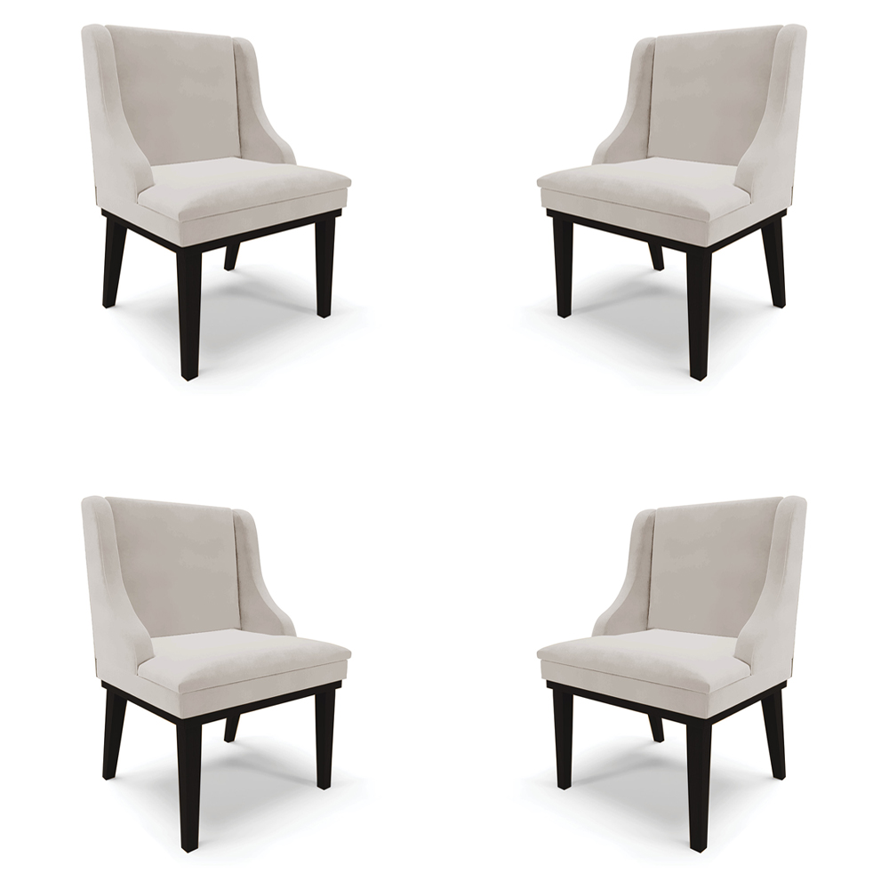 Kit 4 Cadeiras Decorativas Sala de Jantar Base Fixa de Madeira Firenze Veludo Cinza/Preto G19 - Gran Belo