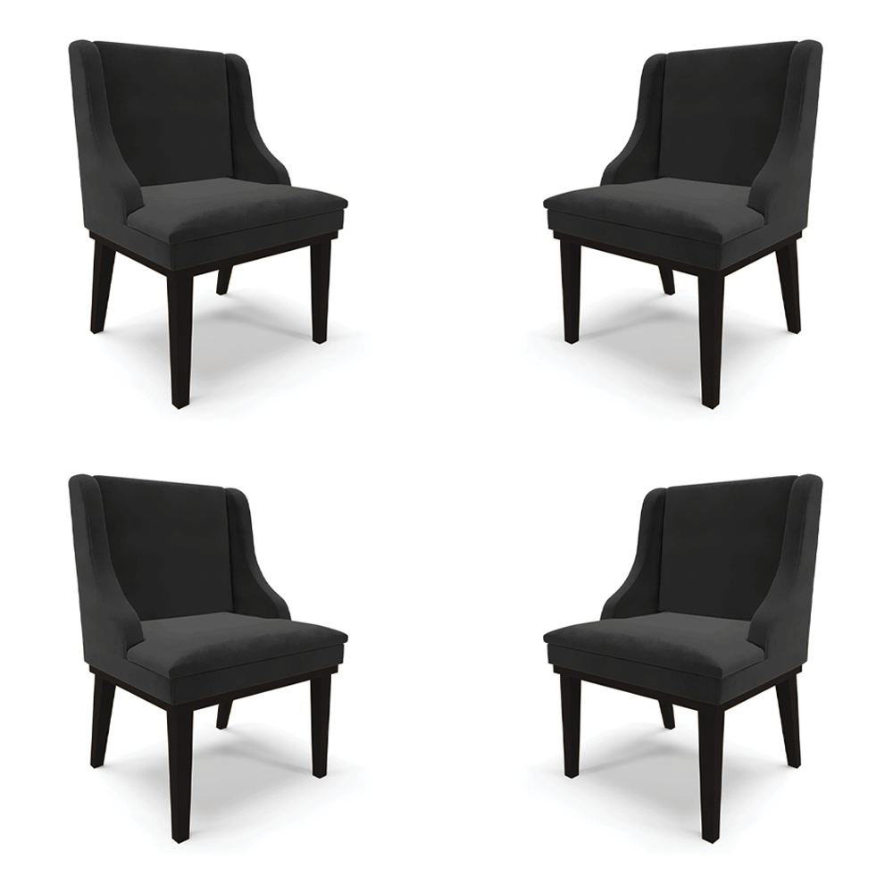 Kit 4 Cadeiras Decorativas Sala de Jantar Base Fixa de Madeira Firenze Veludo Preto G19 - Gran Belo
