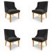 Kit 4 Cadeiras Decorativas Sala de Jantar Base Fixa de Madeira Firenze Veludo Preto/Castanho G19 - Gran Belo