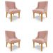 Kit 4 Cadeiras Decorativas Sala de Jantar Base Fixa de Madeira Firenze Veludo Rose/Castanho G19 - Gran Belo